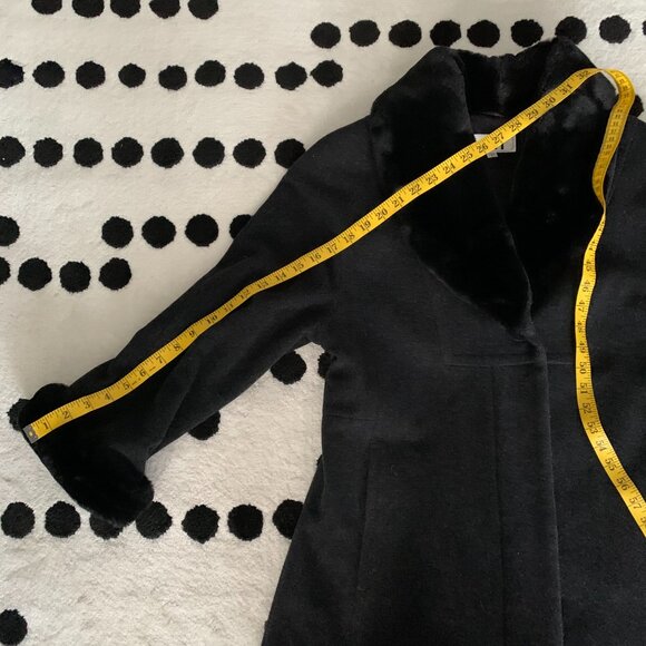 Vintage JNY Wool Cashmere Maxi Overcoat Coat 6 Black Faux Fur Trim Collar Cuffs - Picture 16 of 16